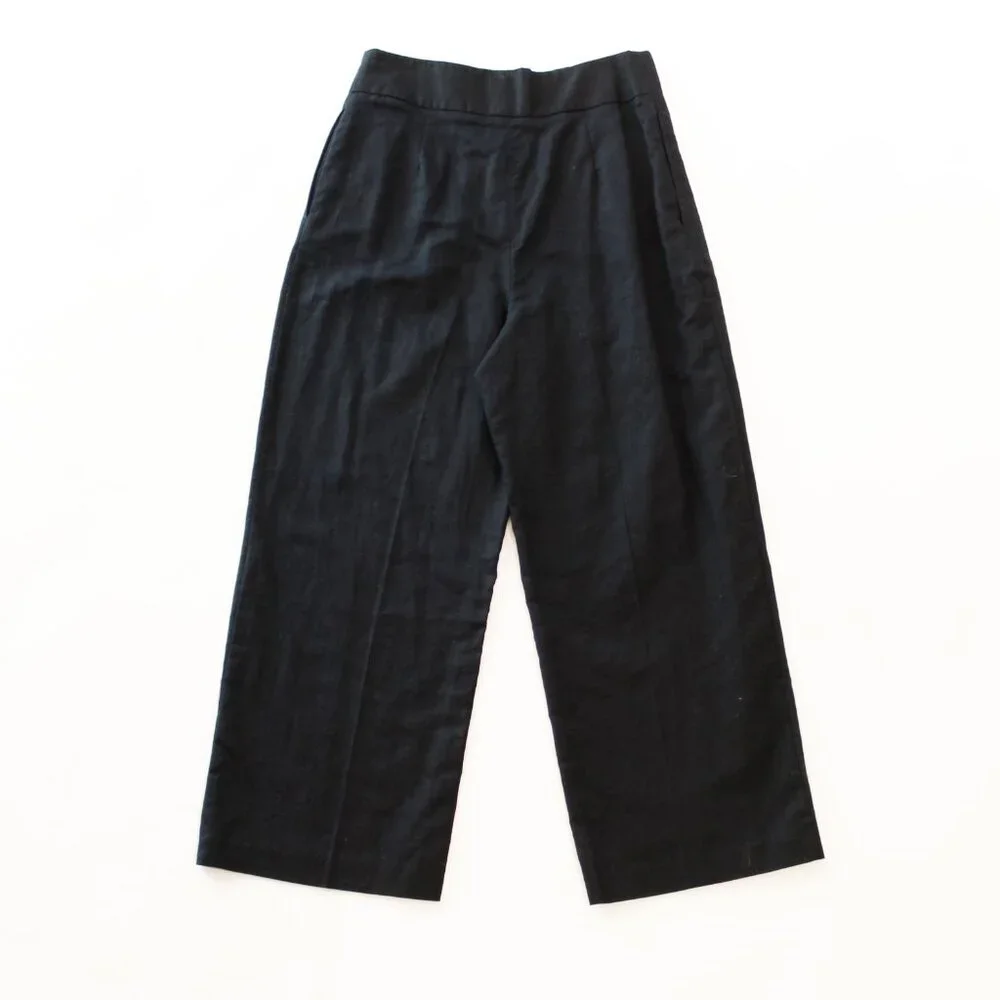 Minimalist | ZARA Linen Pleated Wide Leg Pants | Black Summer Breathable NWT | S